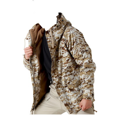 Dewasa Jaket Taktis Pria Windproof Kamuflase Stand Collar Polyester Serat Dengan Zipper