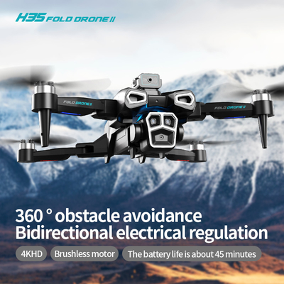 Profesional 4K HD ESC Dual Camera Mini Drone H35 aliran optik tanpa sikat WIFI Quadcopter Hindaran menghindari remote