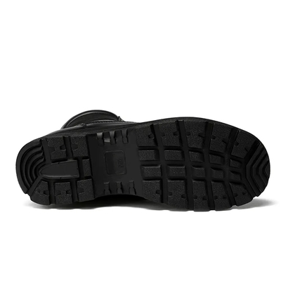 Hitam Outdoor PU Karet Outsole Tinggi Sepatu Atas Taktis Kulit Sepatu Tempur Untuk Pria