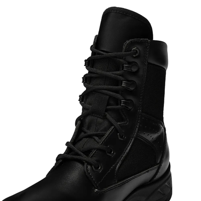 Hitam Outdoor PU Karet Outsole Tinggi Sepatu Atas Taktis Kulit Sepatu Tempur Untuk Pria