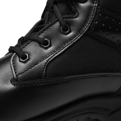 Hitam Outdoor PU Karet Outsole Tinggi Sepatu Atas Taktis Kulit Sepatu Tempur Untuk Pria