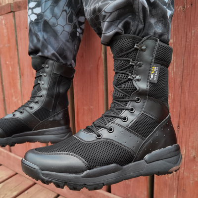 Ultralight Combat Boots Bernafas Hitam Berwarna Pasir Tinggi Top Mesh Combat Boots Oversized Boots