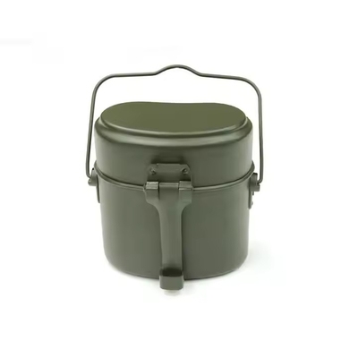 Kantin Taktis Olive Green Aluminium Kettle 3 Piece Lunch Box Peralatan Taktis Luar Ruangan