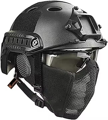 Helm Taktis Dikombinasikan Dengan Perlindungan Telinga Lipat Half Face Mesh Mask And Glass Set