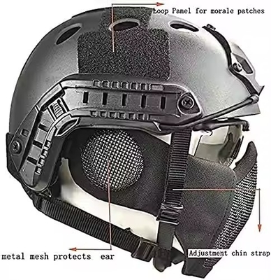 Helm Taktis Dikombinasikan Dengan Perlindungan Telinga Lipat Half Face Mesh Mask And Glass Set