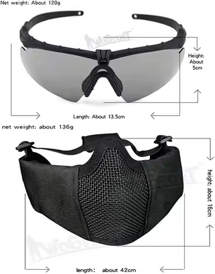 Helm Taktis Dikombinasikan Dengan Perlindungan Telinga Lipat Half Face Mesh Mask And Glass Set