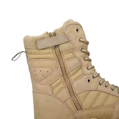 Sepatu Taktis Khaki Padat Sepatu Hiking Gurun Dengan Bahan Kulit Sepatu Latihan Nyaman