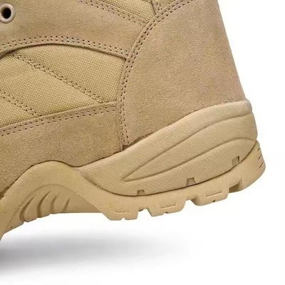 Sepatu Taktis Khaki Padat Sepatu Hiking Gurun Dengan Bahan Kulit Sepatu Latihan Nyaman